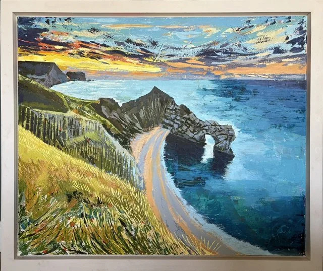 Durdle Door — framed acrylic on canvas by Erica Fairhurst
